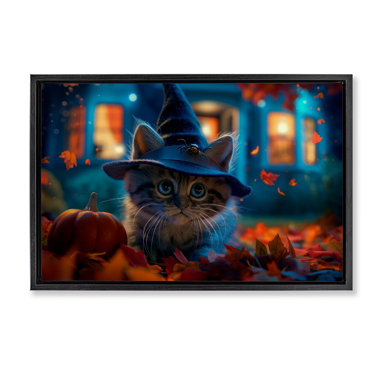Stupell Industries Halloween Witch Kitten & Pumpkin Floating Frame Design by Wumples